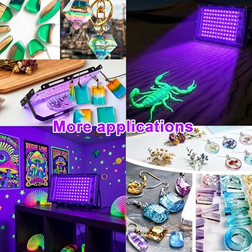 Feghezja UV Light for Resin, Portable UV Black Light, 100W Fast 3D Printer Curing UV Lamp, Jewelry Making Supplies for Resin UV, DIY Craft, Glow Party, Fluorescent Poster, Halloween, Body Paint - size: 100W