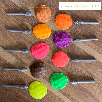 Texture Tool Sets for Clay Art - Oval Clay Modeling Pattern Rollers kit with Ergonomic Handles for Polymer Clay, Pottery, Ceramics, Sculpting Tools, Paint Sticks, DIY Crafts (9 Pcs)