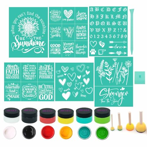 DGAGA 18PCS Sunflowers Silk Screen Stencils Self Adhesive Screen Printing Stencil Reusable Be Kind Mesh Stencils Letter Transfers for Chalk Paste on Wood,Fabric,DIY Home Decor,Chalks Paste 50g/Jar - color: 18pcs chalk paste