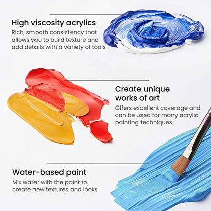 ARTEZA Acrylic Paint Set of 12 Colors, 0.74 Ounces Tubes, Acrylic Artist Paints. Art Supplies for Painting