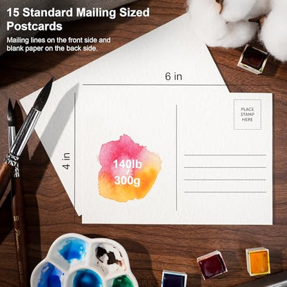 PHOENIX Watercolor Paper Postcards - 100% Cotton Cold Press, 4x6 Inches, 45 Sheets/2 Pack, 140lb/300gsm Acid-Free Art Paper for Painting, Mailing, DIY Holiday Cards - size: 4"x6" / 2 Pack