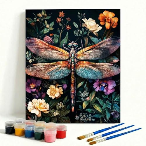 Amphol DIY Paint by Numbers Kit for Adults Beginner - 16”x20” Vintage Dragonfly DIY Paint by Numbers on Canvas, Oil Painting Kit for Home Decor, Creative Stress Relief Art Project (Without Framed) - color: Vintage Dragonfly