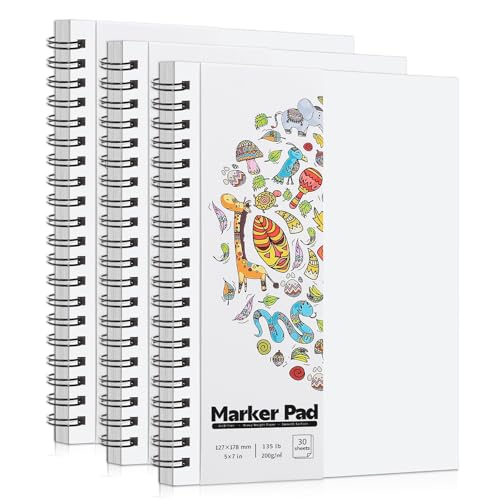 3 Pack Marker Paper Pad, 5×7in Double Sided Bleedproof Sketch Pad, 135lb/200gsm Art Spiral Sketchbook, Smooth Painting Coloring Alcohol Marker Paper for DIY, Ideal Gifts - size: 5×7 Inch (3 Pack)