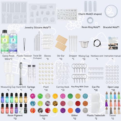 IGaiety Resin Jewelry Making Kit 240 Pcs Silicone Epoxy Resin Mold Keychain Starter Kit Bundle with Epoxy Molds and Pigments Tools for Beginners Adults Jewelry Earring Making - size: XX-Jewelry Mold