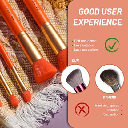 BS-MALL Makeup Brush Set 14 Pcs With Case - Foundation Brush, Concealer Brush, Blush Brush & Flawless Application – Complete Luxury Cosmetic Brush Kit For Travel & Daily Use - color: Orange