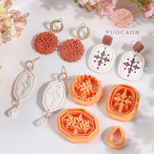 Puocaon Boho Polymer Clay Cutters - 12 Pcs Embossed Clay Cutters for Polymer Clay Earrings, Pendant Drop Dangle Earrings Design Clay Cutters Shape, Tile Decal Clay Jewelry Cutters