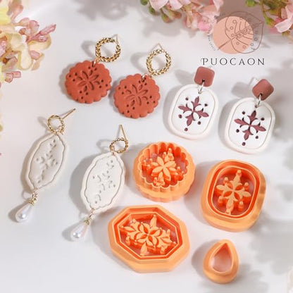 Puocaon Boho Polymer Clay Cutters - 12 Pcs Embossed Clay Cutters for Polymer Clay Earrings, Pendant Drop Dangle Earrings Design Clay Cutters Shape, Tile Decal Clay Jewelry Cutters