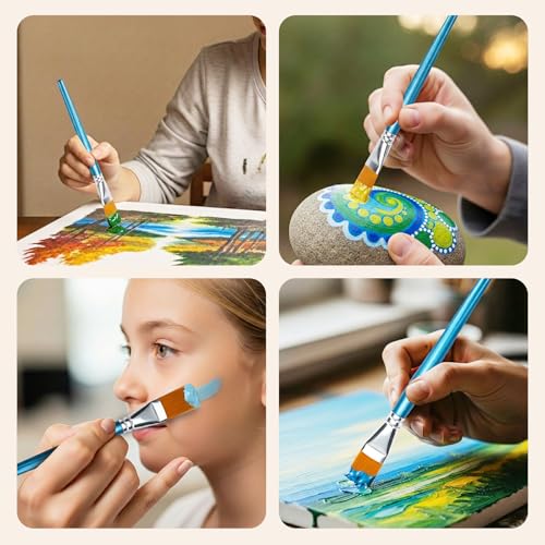 JEAWIWI 20 PCS Acrylic Paint Brushes Set, Flat Artist Paintbrushes 30mm, Oil Watercolor Face Paint Brushes for Rock, Face Art, Canvas, Body, Blue - size: 20 PCS