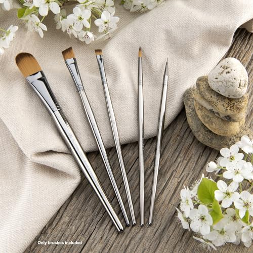 Royal & Langnickel Zen 5pc Standard Handle Brush Set, Includes - Oval Wash, Angular, Round, Chisel & Liner Brushes