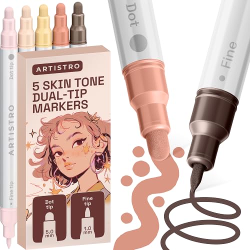 ARTISTRO 5 Skin Tones Dual-Tip Acrylic Paint Markers – Paint Pens Set with Dot & Fine Tips for Fabric, Rock, Glass, Wood, Coloring Books – Arts & Crafts Gift – Classroom Must Haves & School Supplies - style: Skin Tones