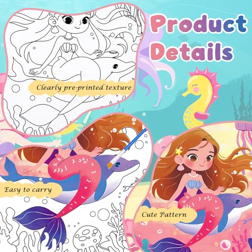 Anseal 12 Packs Pre Drawn Canvas for Painting, 5" X 7" Mermaid Ocean Theme Pre Printed Canvas for Paint Party (Mermaid) - style: Mermaid