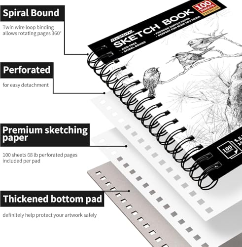 FIXSMITH 5.5"X8.5" Sketch Book | 100 Sheets (68 lb/100gsm) Sketchbook| Acid Free Drawing Paper | Spiral Bound Artist Sketch Pad | for Kids, Beginners, Artists & Professionals | Bright White - color: Black, size: 5.5"x8.5"-1 Pack