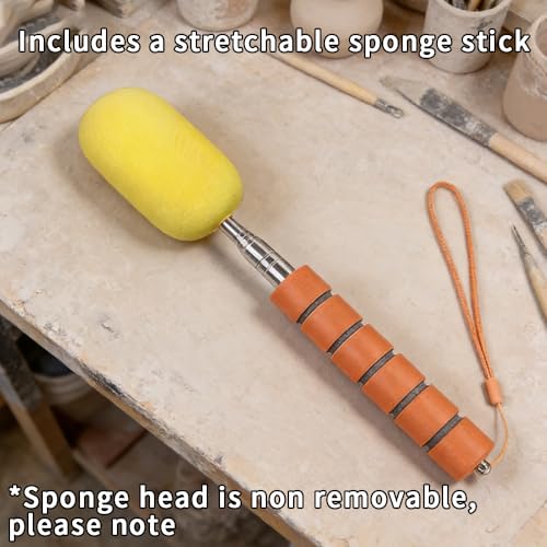 Pottery Foot Rim Shape Tool with Scalable Sponge Stick, Clay Rim Modeling Kit, Compatible with Ceramic Trimming and Finishing Tool - color: Pink