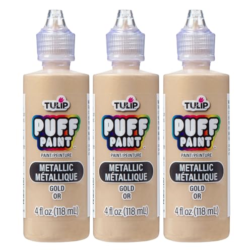 Tulip Puff Fabric Paint Metallic Finish, Permanent Craft Paint for Clothes, DIY Projects, Notoxic, 4 fl oz 3-Pack, Metallic Gold - color: Glitter Gold