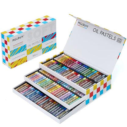 MEEDEN Soft Oil Pastels Set: 144 Vibrant Colors Art Oil Pastels for Blending Layering Shading Drawing - Smooth Oil Pastel Crayons for Artists Beginners Adults Teachers Christmas Painting - style: 144 Colors