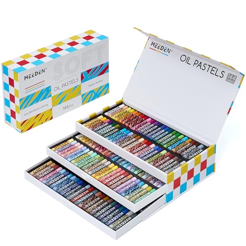 MEEDEN Soft Oil Pastels Set: 144 Vibrant Colors Art Oil Pastels for Blending Layering Shading Drawing - Smooth Oil Pastel Crayons for Artists Beginners Adults Teachers Christmas Painting - style: 144 Colors