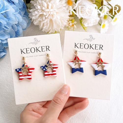 KEOKER 4th of July Clay Cutters for Earrings - 16 Pcs fourth of July polymer clay cutters, Independence Day Stars Clay Earring Cutters - color: Colourful