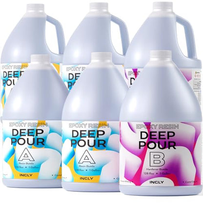 INCLY 6 Gallon Deep Pour Epoxy Resin Kit, 2 to 4 Inch Depth Deep Pour Resin, High Gloss & Bubbles Free for Art Craft River Table, Wood Filler, Bar Top, Coating, Casting, Self Leveling Epoxy Resin 2:1 - size: 6 GALLON