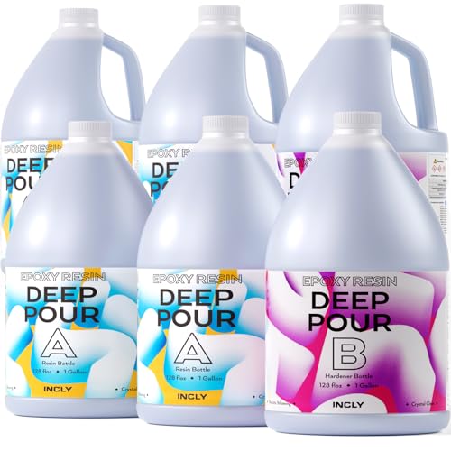 INCLY 6 Gallon Deep Pour Epoxy Resin Kit, 2 to 4 Inch Depth Deep Pour Resin, High Gloss & Bubbles Free for Art Craft River Table, Wood Filler, Bar Top, Coating, Casting, Self Leveling Epoxy Resin 2:1 - size: 6 GALLON