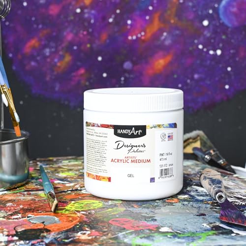 Handy Art Acrylic Gel Medium, 16 oz, Increase Viscosity, Transparent Finish | Additive for Thick Texture, Impasto Effects, & Layering, Mixes with Acrylic Paint, Certified Safe & AP Non-Toxic, Made in USA - color: Gel Medium, size: 16 Fl Oz