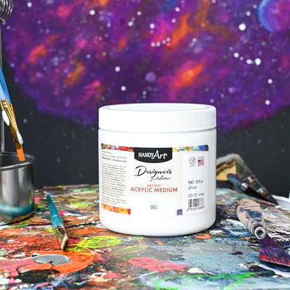 Handy Art Acrylic Gel Medium, 16 oz, Increase Viscosity, Transparent Finish | Additive for Thick Texture, Impasto Effects, & Layering, Mixes with Acrylic Paint, Certified Safe & AP Non-Toxic, Made in USA - color: Gel Medium, size: 16 Fl Oz