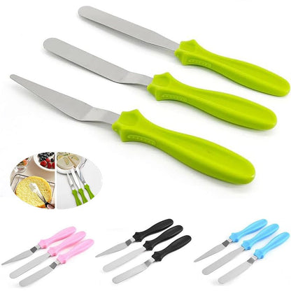 Cake Cream Spatulas, 3 Pieces of Cake Angled Spatula with Stainless Steel, Professional Cake Decorating, Pastry & Baking, Icing Frosting Cream Chocolate Cake Spatula (3 Pcs Green) - color: 3 Pcs Green