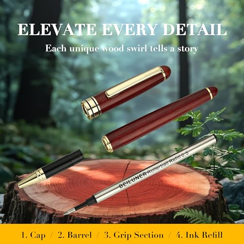 BEILUNER Luxury Wood Ballpoint Pen Writing Set,Rosewood-Elegant Fancy Nice Gift Pen Set for Signature Executive Business Office Fancy Nice Supplies - Christmas Gift Boxed with Extra Refills (Black) - color: Redwood