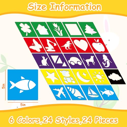 24 Piece Stencils for Kids Stencils for Painting Sidewalk Chalk Stencil Outdoor Garden Themed Stencil Kids Style Collection-5in - size: 5in