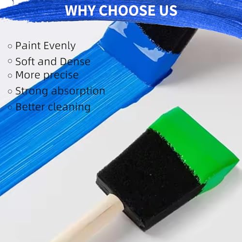 4 PCS Foam Paint Brushes Set, 1" 1.57" 2" 3" with Wooden Handle | Sponge Paint Brush, Details or Large Area Painting, Staining, Varnishes & DIY Craft Projects, Sponge Painting Tools