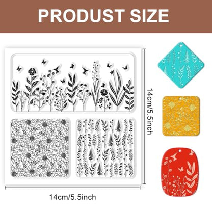 CHGCRAFT Polymer Clay Texture Sheet Leaves and Flowers Clay Texture Mat Floral Polymer Mats Earrings Tools for Jewelry Making DIY Crafts, 5.5x5.5inch - style: Leaves and Flowers