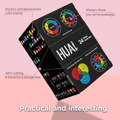 HUAL Acrylic Paint Set With 5 Brushes, 24 Colors (60ml, 2oz) for Artists Kids Beginners & Painters,Model/Canvas/Rock/Fabric/Glass/Stone/Ceramic/Wood Painting, Non Toxic - color: White Bottle (Clean Look)