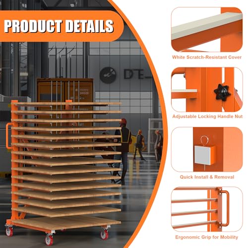 GARVIN 15-Tier Paint Drying Rack with Wheels, Adjustable Width 12"-58", Heavy Duty Cabinet Door Drying Rack, 110 lbs Per Shelf, Space-Saving Metal Paint Rack for Workshop, Spray Booth, Factory