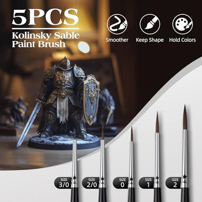 Kolinsky Sable Miniature Paint Brushes - Golden Maple 7pcs Detail Paint Brushes Drybrushes for Acrylic Watercolor, Small Fine Detail Paint Brush Set for Mini Paints (Black) - color: Black
