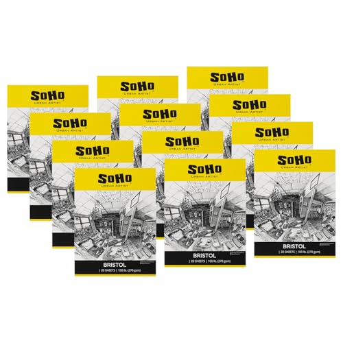 SoHo Urban Artist Bristol Paper Pads - Smooth Bristol Paper Pads for Sketching, Charcoal, Colored Pencils, Inks, & More! - 9x12-12 Pack - size: 9x12" - 12 Pack