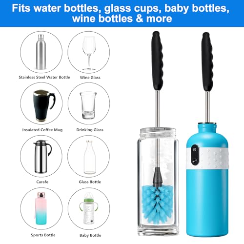 Bottle Brush,15-inch Long, Bottle Brush Cleaner, Bottle Scrubber, Kitchen Scrub Brush Suitable for Water Bottles, Cups, Glasses, Baby Bottles, Wine Glasses, (2, Blue) - color: Blue