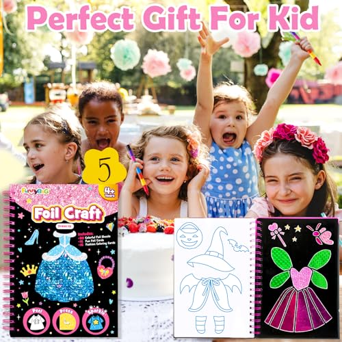 FUNNYB&G Foil Art Craft Kit for Girls 4-10 Years Old: Mess-Free & No-Glue, Create 16 Sparkly Dress Up Pictures – Perfect Travel Toy & Birthday Gift for Kids (Dress Up) - style: Dress