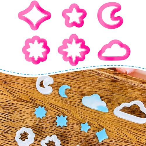 Xaekicr 6 PCS Sky Theme Polymer Clay Cutters Set – Cloud Moon Star Shapes Clay Cutters for Polymer Clay Molds, Jewelry DIY Clay Tools - color: Y color