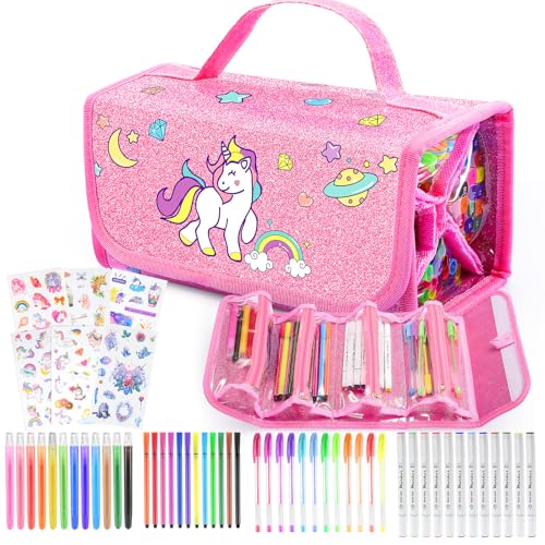 Unicorn Toys for Girls Age 4 5 6 7 8, Unicorn Washable Markers Set with Glitter Pencil Case, Girl Toys Coloring Drawing Kits Art Supplies for Kids 4-6 Birthday Christmas Gifts for 4-8 Year Old Girls