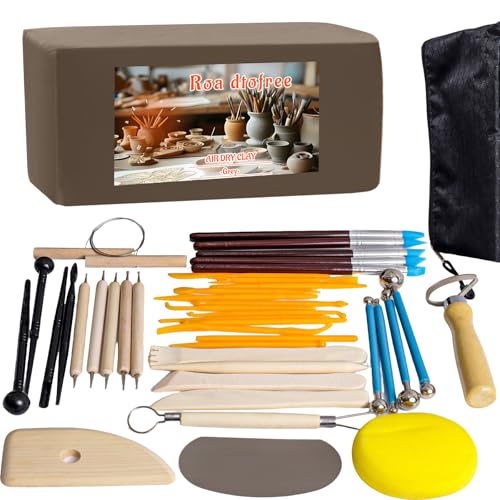 Air Dry Clay Kit 10 LBs + 42 Pcs Pottery Tools - Non-Toxic Organic Clay for Sculpting, Hand Modeling & Throwing, Art Classes Ceramics Workshops (Grey) - color: Grey