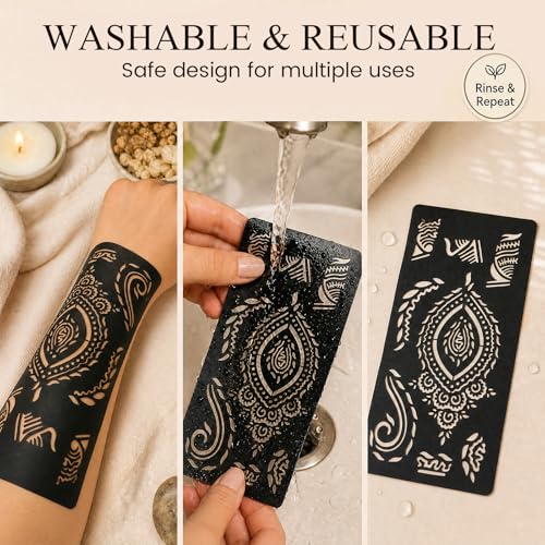 Koogel 18 Sheets 97PCS Henna Tattoo Stencil Kit, Reusable Mehndi Templates for Bridal Mehndi & Music Festivals — Indian Wedding, Bachelorette Party, Summer Body Art, Women Girls Kids - color: Black1