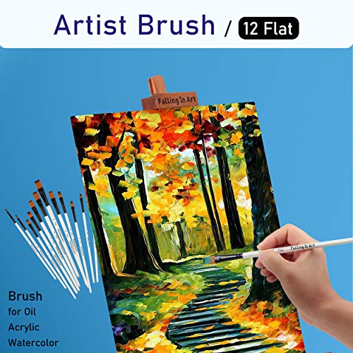 Falling in Art Paint Brushes Set, 12 PCS Nylon Professional Flat Paint Brushes for Watercolor, Oil Painting, Acrylic, Face Body Nail Art, Crafts, Rock Painting - size: 12 Pcs Flat Nylon