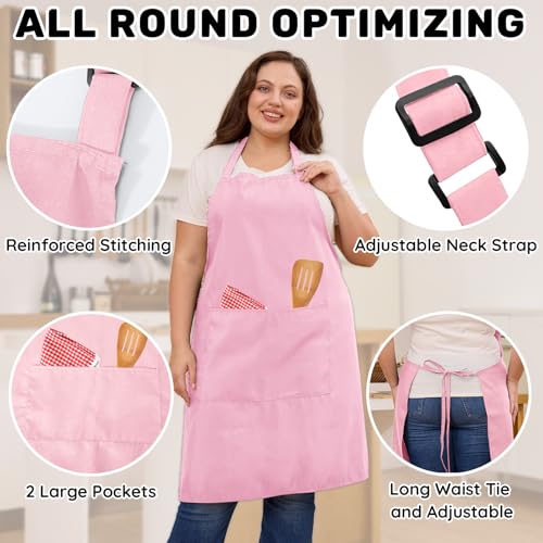 2 Pack Plus Size Waterproof Cooking Chef Apron with 2 Pockets for Men Women - color: Pink