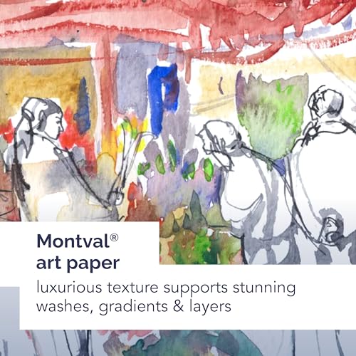 Canson Montval Watercolor Art Book, 8.3x5.8 inches, 48 Sheets, Blue Cloth Hardcover, Side Wire - Professional Artist Notebook for Painting, Sketching, Drawing - style: A5 LANDSCAPE MONTVAL