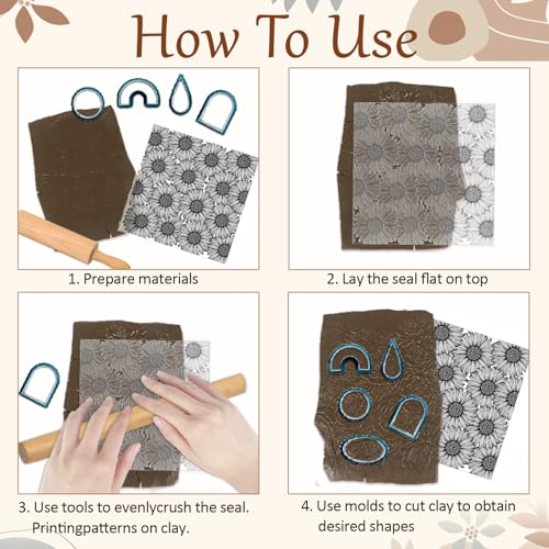 CHGCRAFT Wishing Flowers Polymer Clay Texture Sheets Silicone Texture Stamp Clay Texture Mat Modeling Pattern Pad Texture Sheets for Jewelry and Clay Earrings Tools, 5.5x5.5 inch - style: Wishing Flowers
