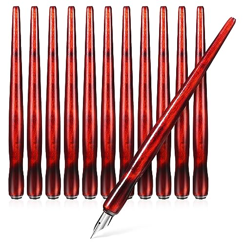 Gadpiparty 12-Piece Wooden Dip Pen Holder Set for Calligraphy, Drawing & Illustration - Portable Dark Red Penholder with Comfort Grip, Ideal for Ink Writing & Sketching