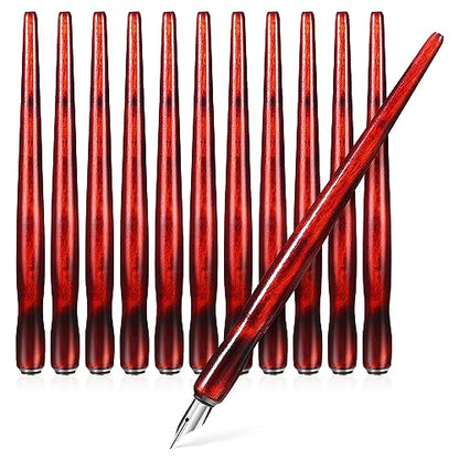 Gadpiparty 12-Piece Wooden Dip Pen Holder Set for Calligraphy, Drawing & Illustration - Portable Dark Red Penholder with Comfort Grip, Ideal for Ink Writing & Sketching