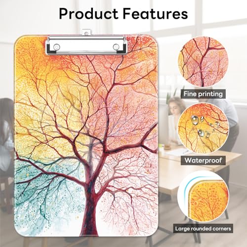 Plastic Cute Clipboard Low-Profile Metal Clip, A4 Letter Size 9 x 12.5 in, 8.5 x 11 Paper Clip Board for Teachers, Nurses, Classroom,Sunset Tree - color: Sunset Tree