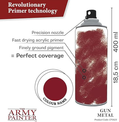 The Army Painter Colour Primer Gun Metal, 400 mL Acrylic Spray Primer, Spray Paint Basecoat for Miniature Priming, Tabletop Roleplaying, Boardgames, and Wargames Miniature Modelling - color: Gun Metal
