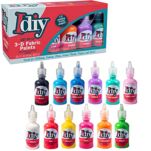 Multicolored Fabric Paint Set - 12 Colors Permanent 3D Fabric Paint for Clothes, Canvas, Wood & Rock Painting- Non Toxic & Washable for Kids Arts & Crafts, Summer Camp Activities & DIY Projects - color: Multi 12pk
