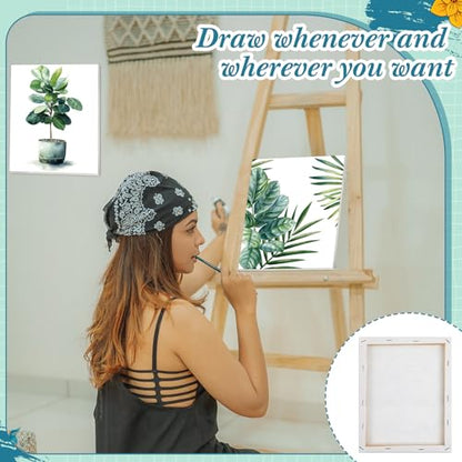 Engrowtic 12 Pcs 8 x 10'' Green Plants Pre Drawn Canvas to Paint Pre Printed Sketched Canvas for Adult Ladies Paint Art Party Favor Board Set for Craft(Classic Style) - style: Classic Style